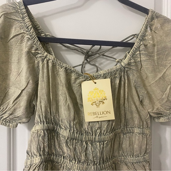 SOLD! Rebellion Again Criss-Cross Lace Up Backless Ruffle Hem Peplum Crop Top M - Picture 5 of 16